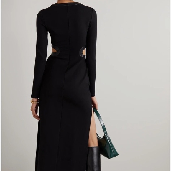 Staud black Dolce cutout long sleeve midi dress with leather trim - XS NWT - Picture 8 of 10